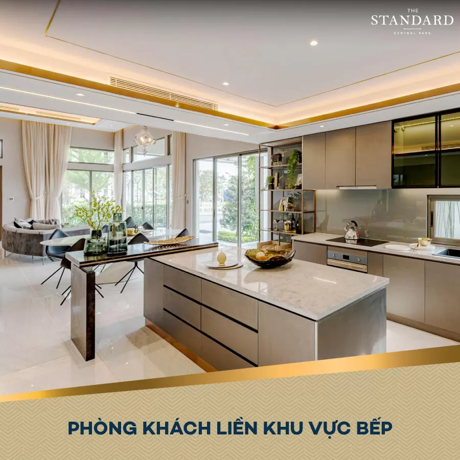 Phòng khách liền bếp nhà mẫu The Standard Bình Dương