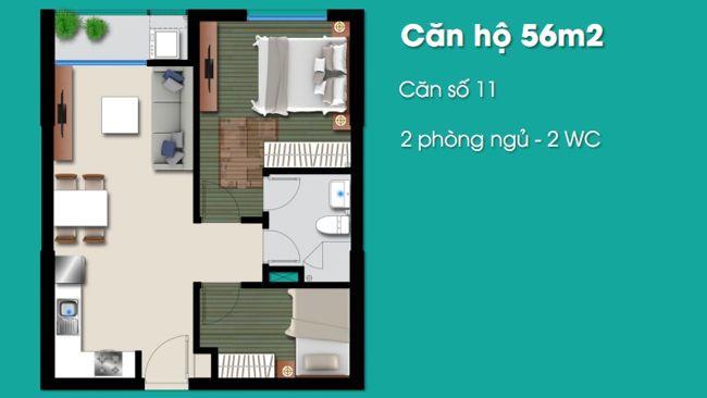Thiết kế căn hộ An Gia Riverside diện tích 56 m²