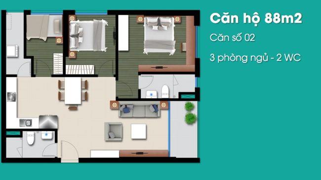 Thiết kế căn hộ An Gia Riverside diện tích 88 m²