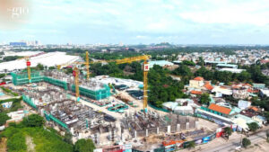 Ảnh flycam toàn cảnh tiến độ The Gió Riverside tháng 7/2026