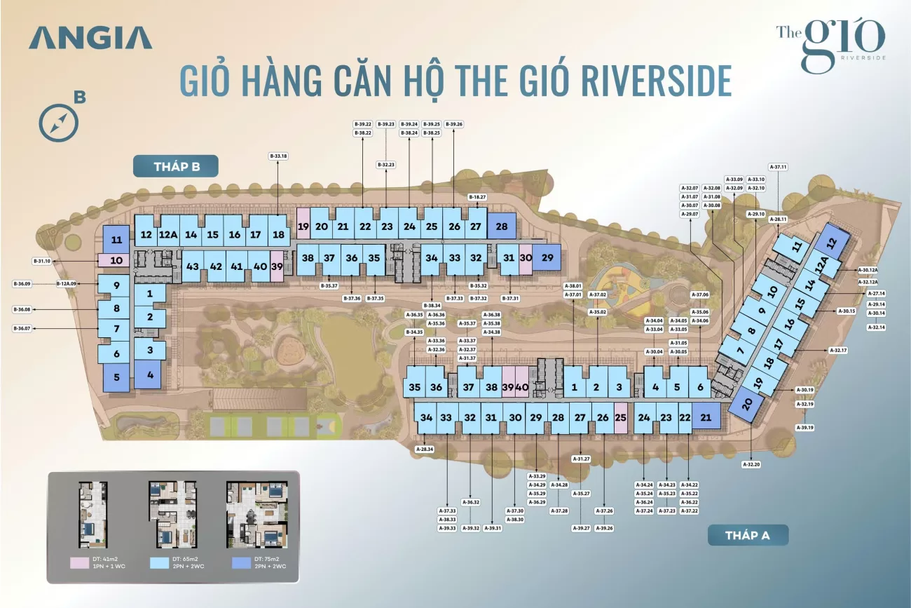 Giỏ hàng căn hộ The Gió Riverside theo tháp A, tháp B và loại diện tích
