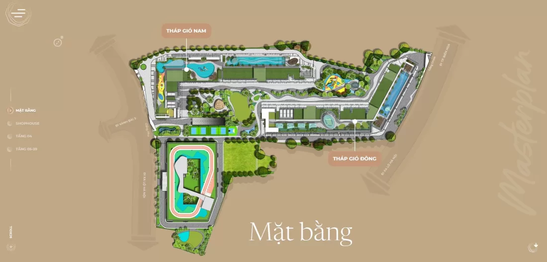 Mặt bằng tổng thể The Gió Riverside với tháp Gió Nam và tháp Gió Đông