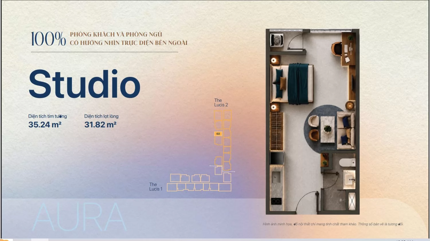 Mặt bằng TT Genesis căn Studio AURA 35,24 m2