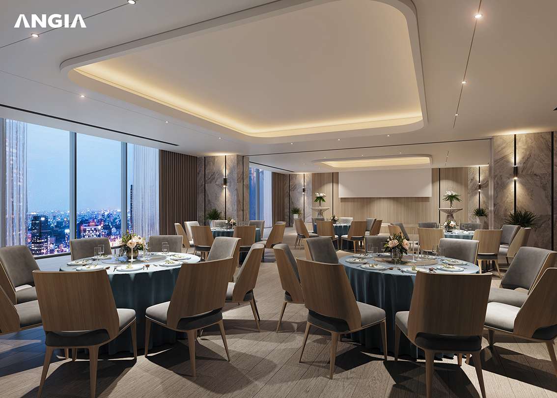 Phối cảnh phòng tiệc lớn sang trọng dành riêng cho cư dân Tháp Gió Nam The Gió Riverside
