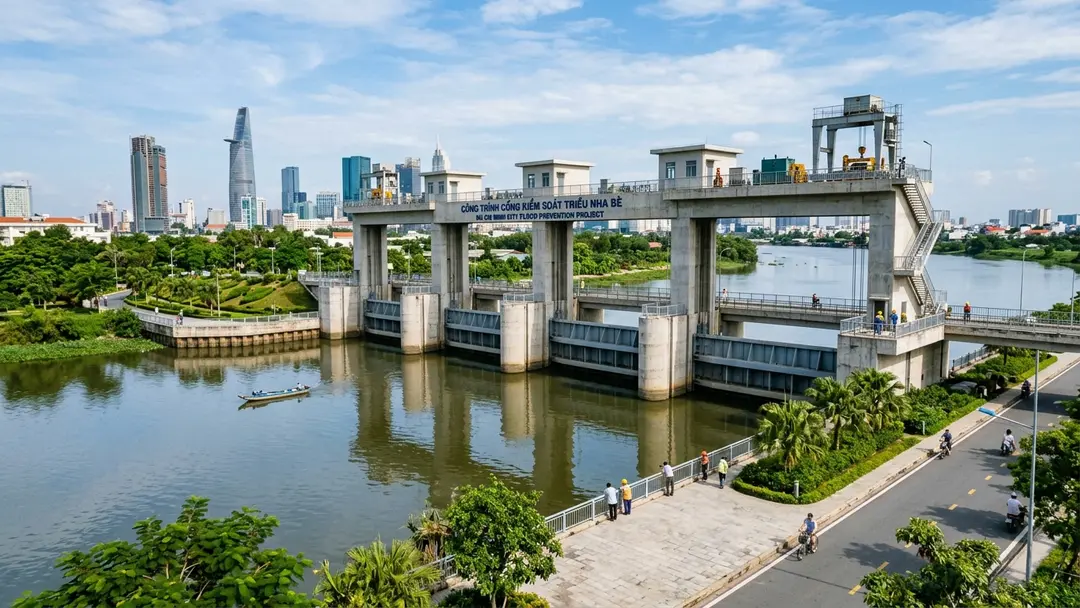 Minh họa kiểm soát triều Nhà Bè Minh họa nguyên lý kiểm soát triều tại khu vực Nhà Bè