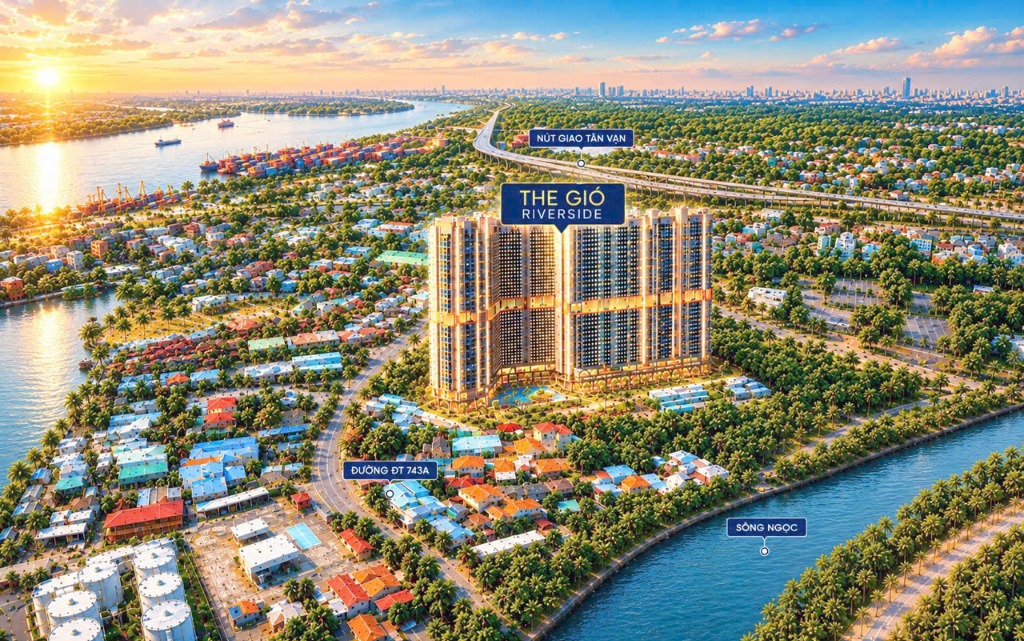 Phối cảnh tổng thể đại dự án The Gió Riverside mặt tiền ĐT 743A liền kề nút giao Tân Vạn và sông Ngọc