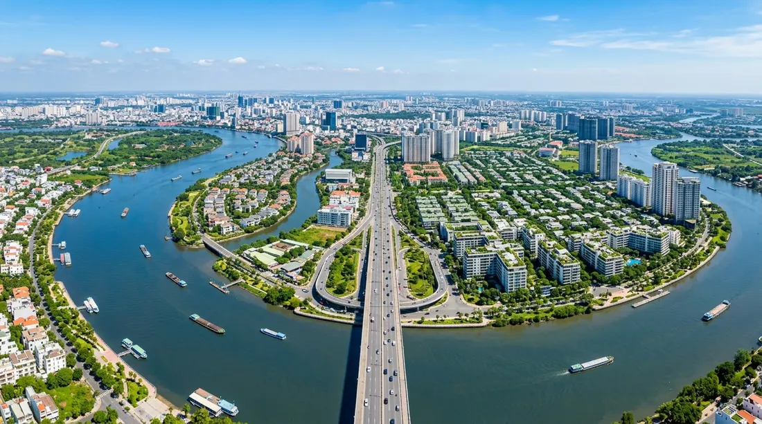 Hạ Tầng Kết Nối Khi So Sánh TT Genesis Và Essensia Nam Sài Gòn Bản đồ và hạ tầng kết nối khu Nam khi so sánh TT Genesis và Essensia Nam Sài Gòn qua trục Nguyễn Hữu Thọ