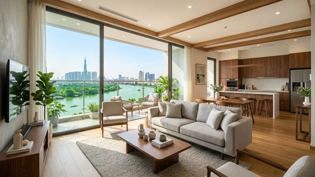 Thiết kế nội thất căn hộ cao cấp tại Nhà Bè Thiết kế nội thất minh họa cho căn hai phòng ngủ