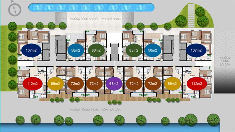 Mặt bằng tầng điển hình An Gia Skyline diện tích từ 58 đến 112 m²