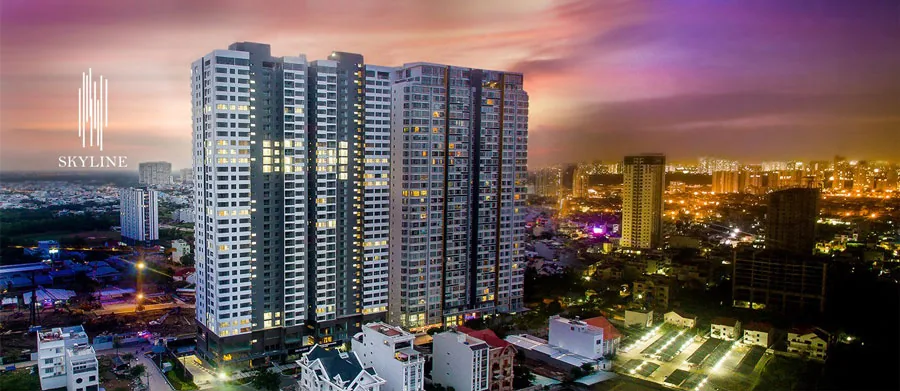 Toàn cảnh tháp căn hộ An Gia Skyline rực rỡ về đêm