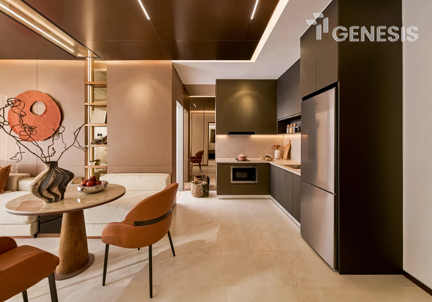 Bếp và bàn ăn căn hộ mẫu TT Genesis 1PN
