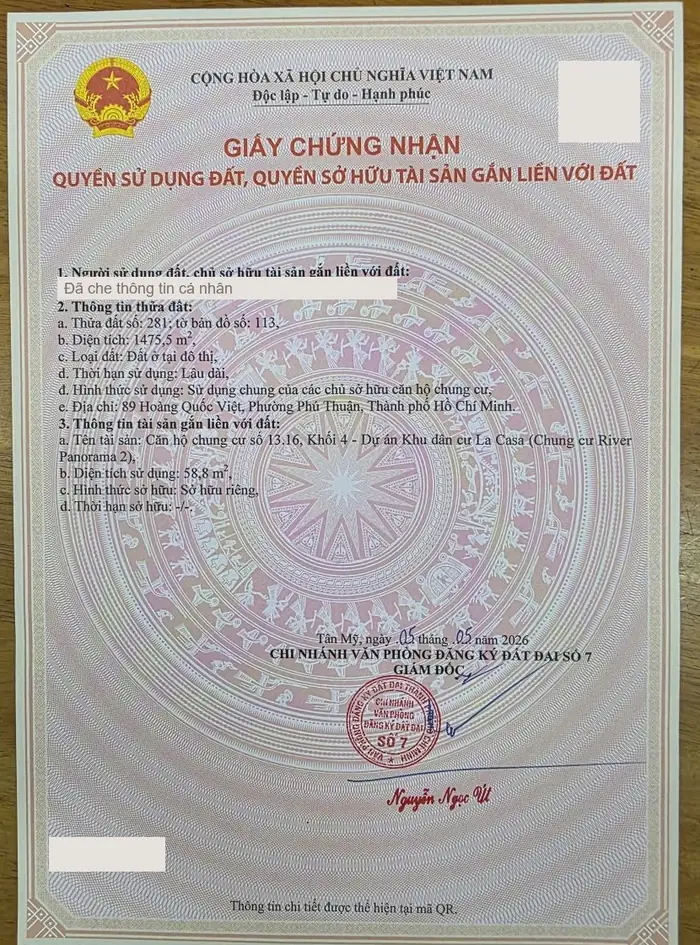Sổ hồng căn hộ River Panorama 2 diện tích sử dụng 58,8 m², Khu dân cư La Casa