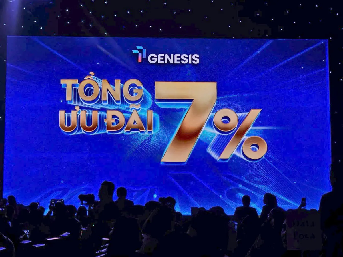 Màn hình công bố chính sách tổng ưu đãi 7% tại sự kiện mở bán TT Genesis